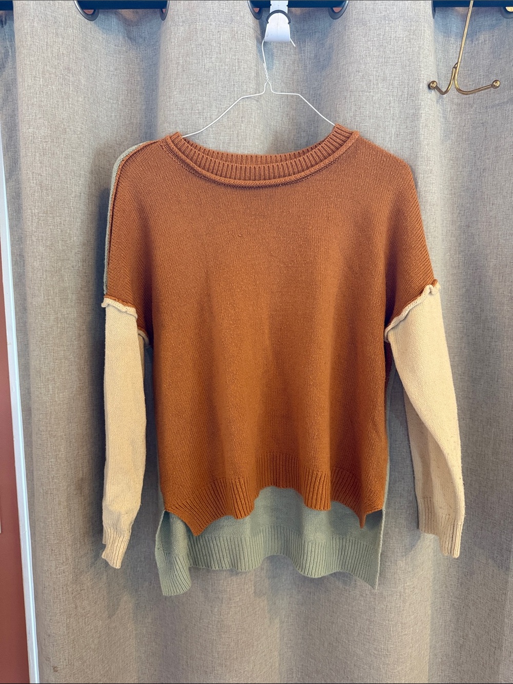 Colorblock Crewneck Sweater in Rust, Cream & Sage